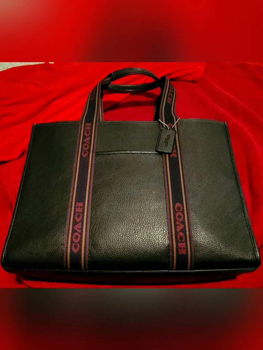 Coach Large Smith Tote Pebble Leather Shoulder Bag Black Multi CM716